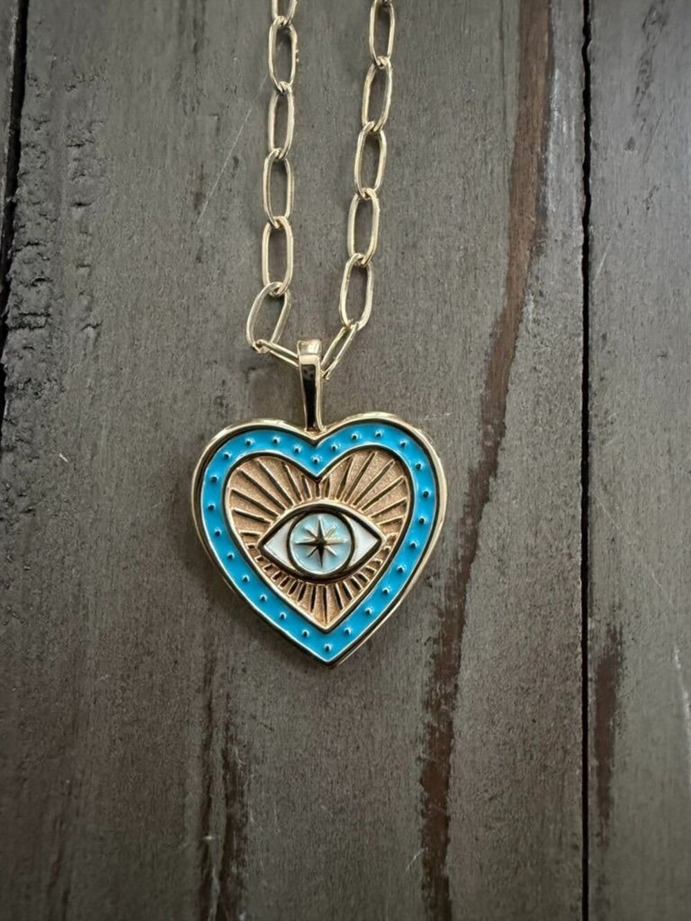 Jane Win Protect Evil Eye Enamel Heart Pendant In Turquoise Necklace 2 Chains
